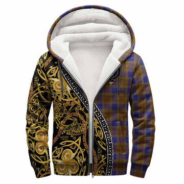 Balfour Tartan Crest Sherpa Hoodie Celtic Knot and Triple Trickle Spiral Symbols