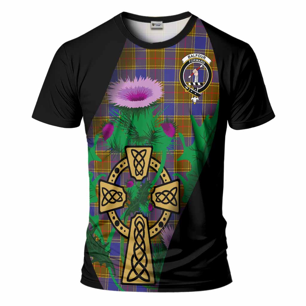 Balfour Tartan Crest T-Shirt Celtic Cross Thistle Flowers