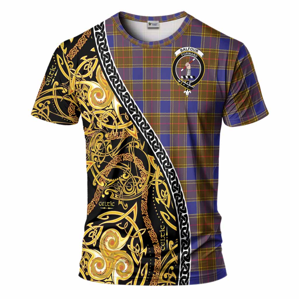 Balfour Tartan Crest T-Shirt Celtic Knot and Triple Trickle Spiral Symbols