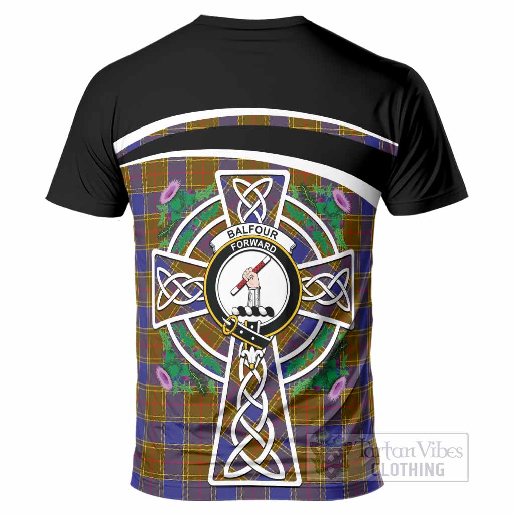 Balfour Tartan Crest T-Shirt Scottish Thistle Celtic Cross Alba Gu Brath