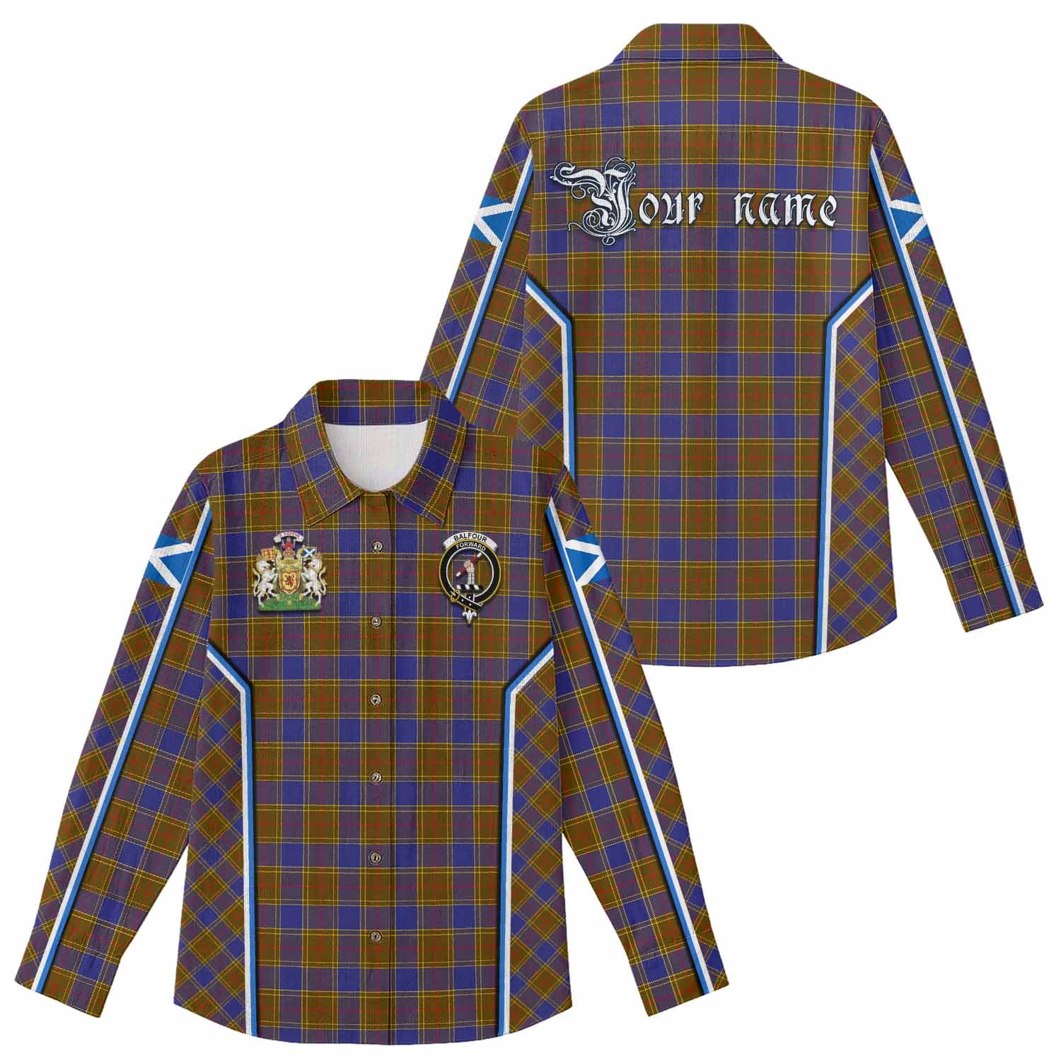Balfour Tartan Crest Women Casual Shirt Scotland Coat of Arm Flag Style - Tartan Vibes Clothing