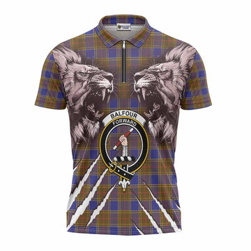 Balfour Tartan Crest Zipper Polo Shirt Ferocious Lion Style