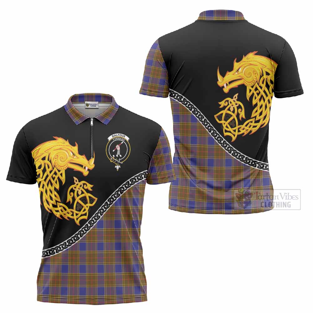 Balfour Tartan Crest Zipper Polo Shirt Legendary Dragon Knot Half Style