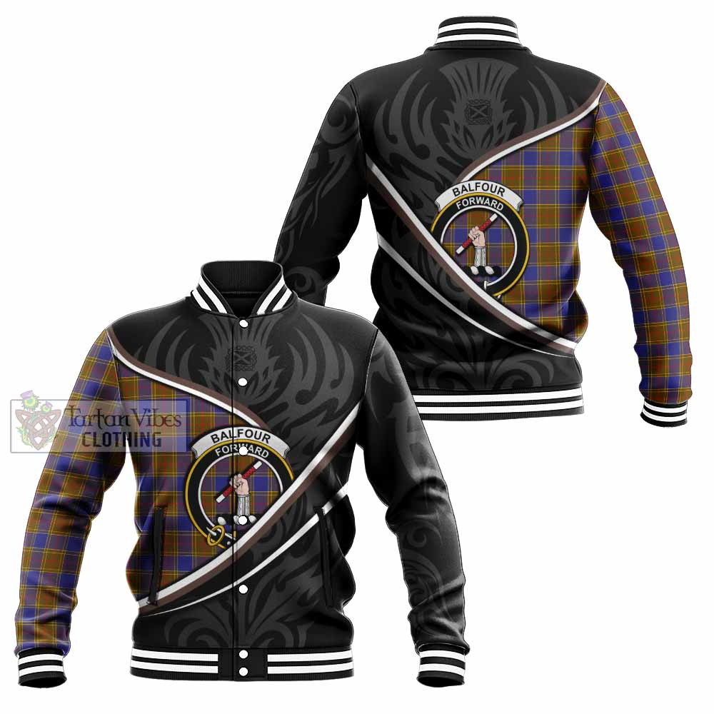 Balfour Tartan Family Crest Baseball Jacket Celtic Scottish Thistle Floral - Tartan Vibes Clothing