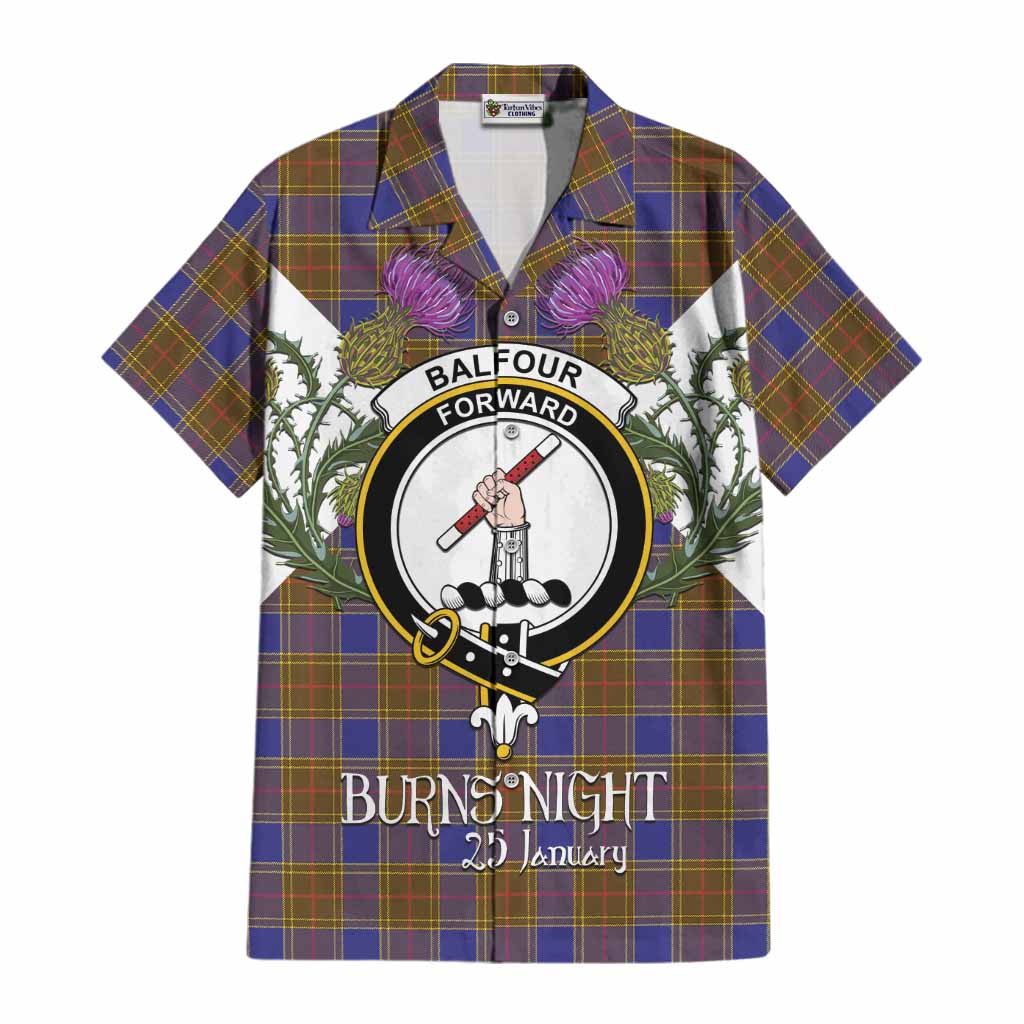 Balfour Tartan Family Crest Cotton Hawaiian Shirt Scottish Burns Night Thistle Floral