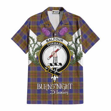 Balfour Tartan Family Crest Cotton Hawaiian Shirt Scottish Burns Night Thistle Floral