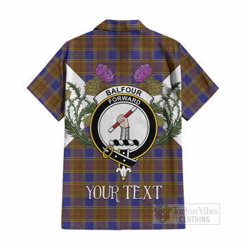 Balfour Tartan Family Crest Cotton Hawaiian Shirt Scottish Burns Night Thistle Floral