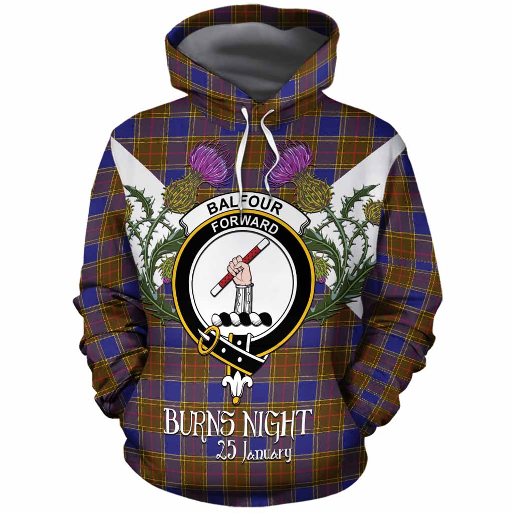 Balfour Tartan Family Crest Cotton Hoodie Scottish Burns Night Thistle Floral