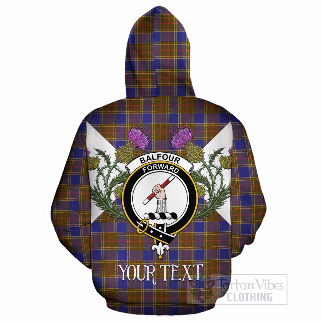 Balfour Tartan Family Crest Cotton Hoodie Scottish Burns Night Thistle Floral