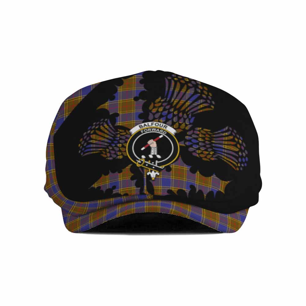 Balfour Tartan Family Crest Flat Cap, Jeff Cap Scotland Thistle Floral