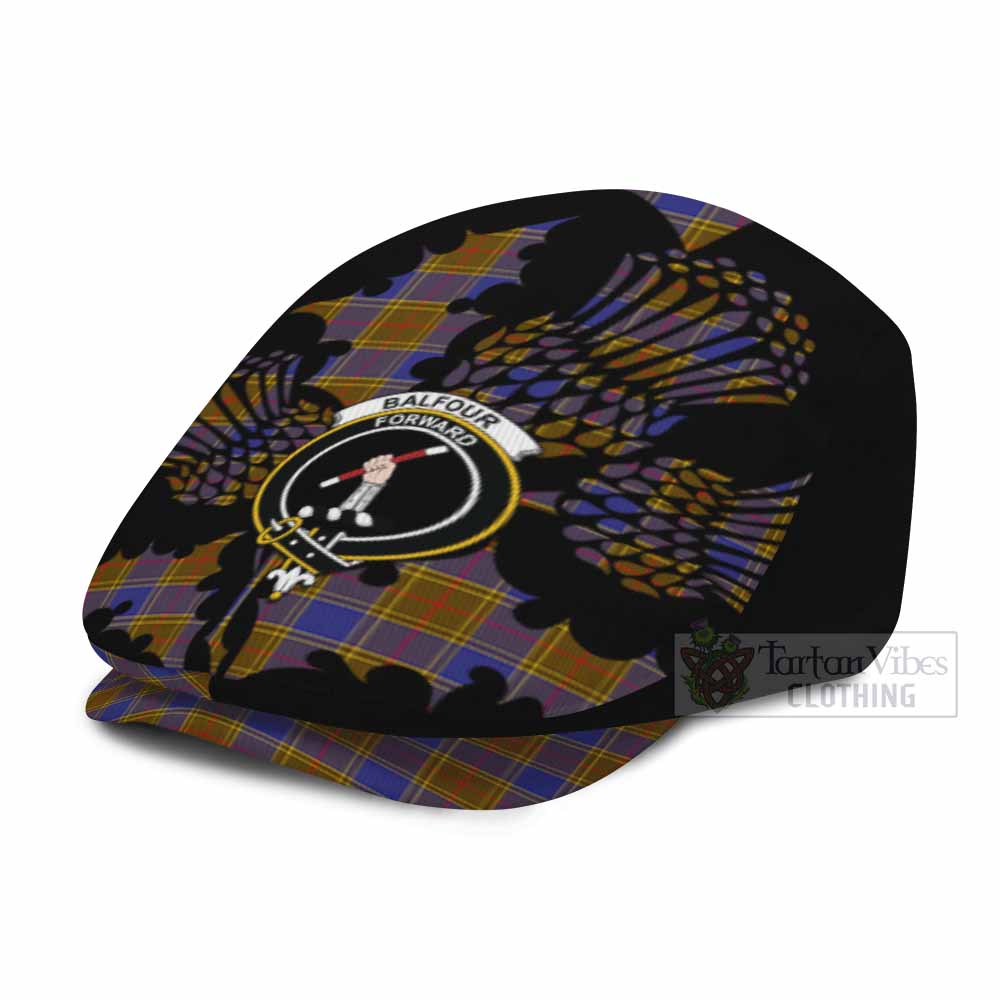 Balfour Tartan Family Crest Flat Cap, Jeff Cap Scotland Thistle Floral