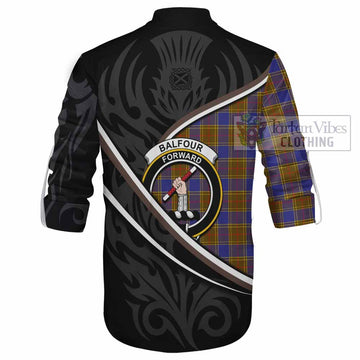 Balfour Tartan Family Crest Ghillie Kilt Shirt Celtic Scottish Thistle Floral