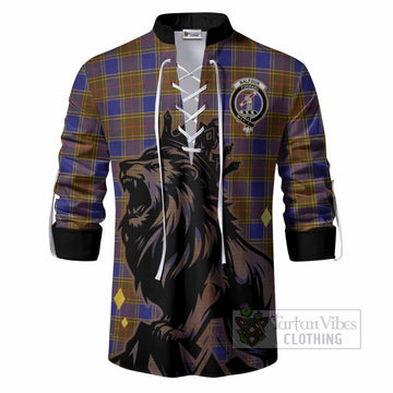 Balfour Tartan Family Crest Ghillie Shirt Crowned Lion Roaring