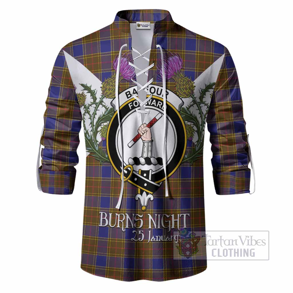 Balfour Tartan Family Crest Ghillie Shirt Scottish Burns Night Thistle Floral