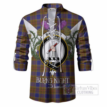 Balfour Tartan Family Crest Ghillie Shirt Scottish Burns Night Thistle Floral