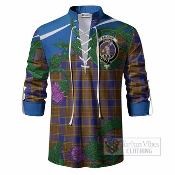 Balfour Tartan Family Crest Ghillie Shirt Thistle in Minimalism