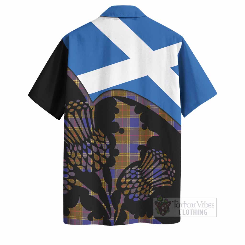 Balfour Tartan Family Crest Hawaiian Shirt Scotland Thistle Floral Flag Style