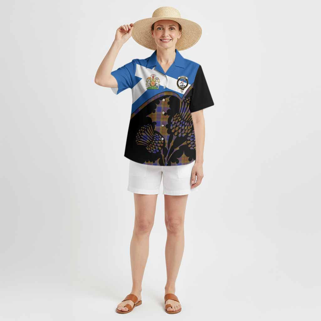 Balfour Tartan Family Crest Hawaiian Shirt Scotland Thistle Floral Flag Style