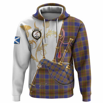 Balfour Tartan Family Crest Hoodie Bagpipes with Scottish Thistle
