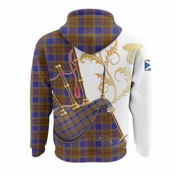 Balfour Tartan Family Crest Hoodie Bagpipes with Scottish Thistle