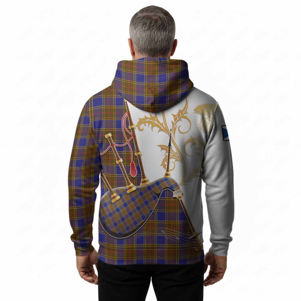 Balfour Tartan Family Crest Hoodie Bagpipes with Scottish Thistle