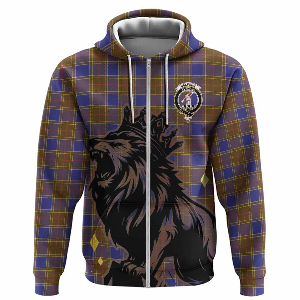 Balfour Tartan Family Crest Hoodie Crowned Lion Roaring