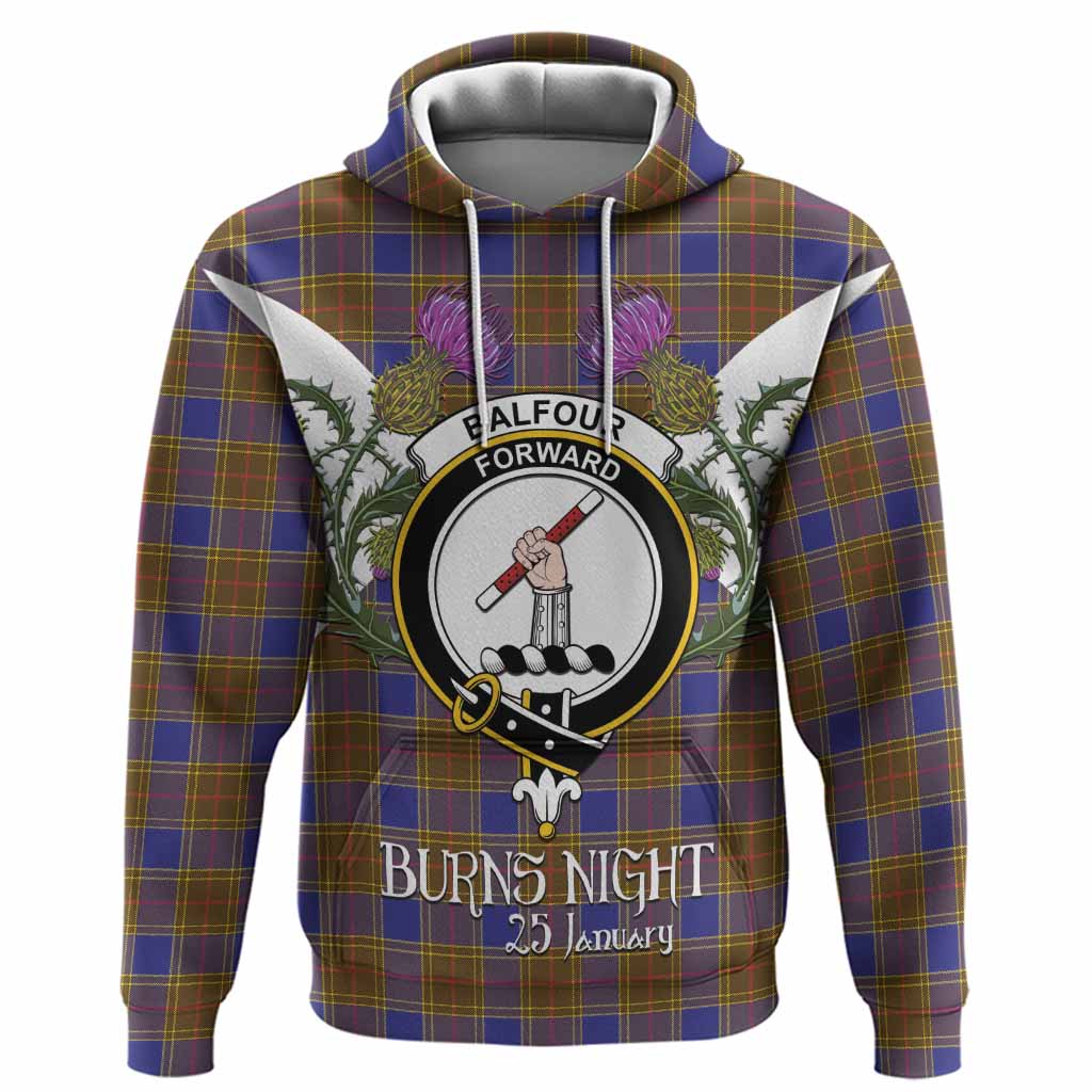 Balfour Tartan Family Crest Hoodie Scottish Burns Night Thistle Floral