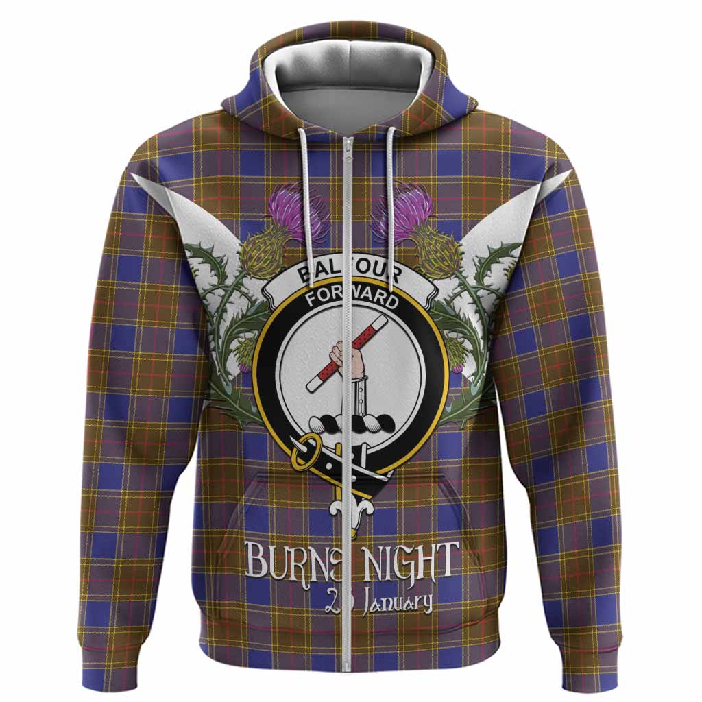 Balfour Tartan Family Crest Hoodie Scottish Burns Night Thistle Floral