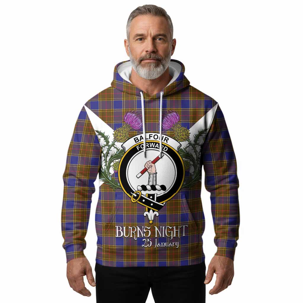 Balfour Tartan Family Crest Hoodie Scottish Burns Night Thistle Floral
