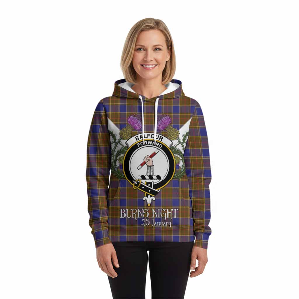 Balfour Tartan Family Crest Hoodie Scottish Burns Night Thistle Floral