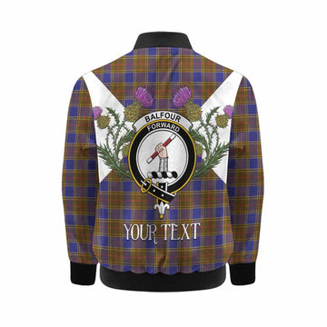 Balfour Tartan Family Crest Kid Bomber Jacket Scottish Burns Night Thistle Floral