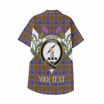 Balfour Tartan Family Crest Kid Hawaiian Shirt Scottish Burns Night Thistle Floral