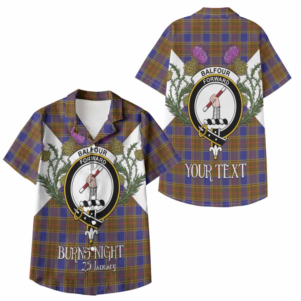 Balfour Tartan Family Crest Kid Hawaiian Shirt Scottish Burns Night Thistle Floral