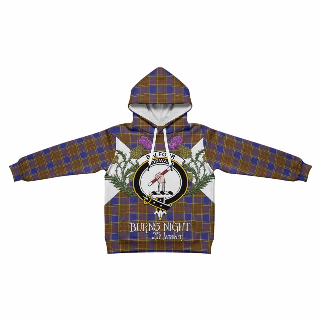 Balfour Tartan Family Crest Kid Hoodie Scottish Burns Night Thistle Floral