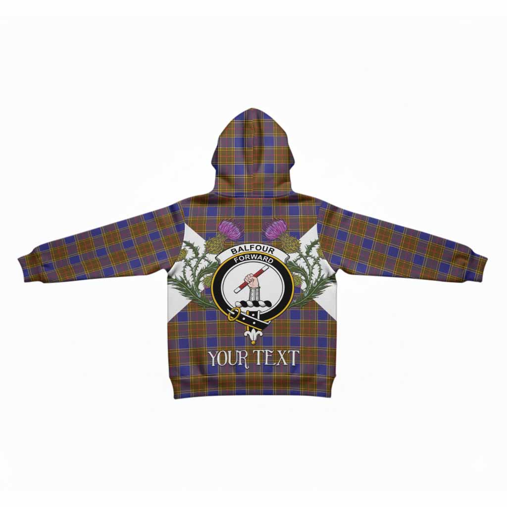 Balfour Tartan Family Crest Kid Hoodie Scottish Burns Night Thistle Floral