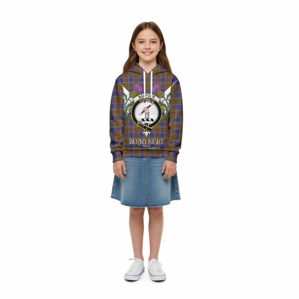 Balfour Tartan Family Crest Kid Hoodie Scottish Burns Night Thistle Floral