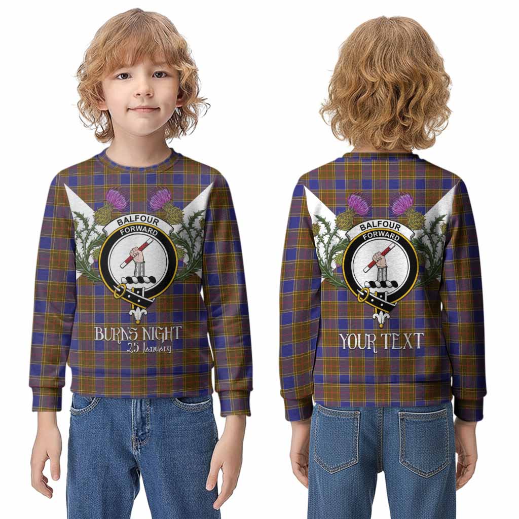 Balfour Tartan Family Crest Kid Knitted Sweatshirt Scottish Burns Night Thistle Floral