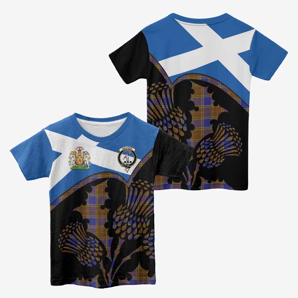 Balfour Tartan Family Crest Kid T-shirt Scotland Thistle Floral Flag Style