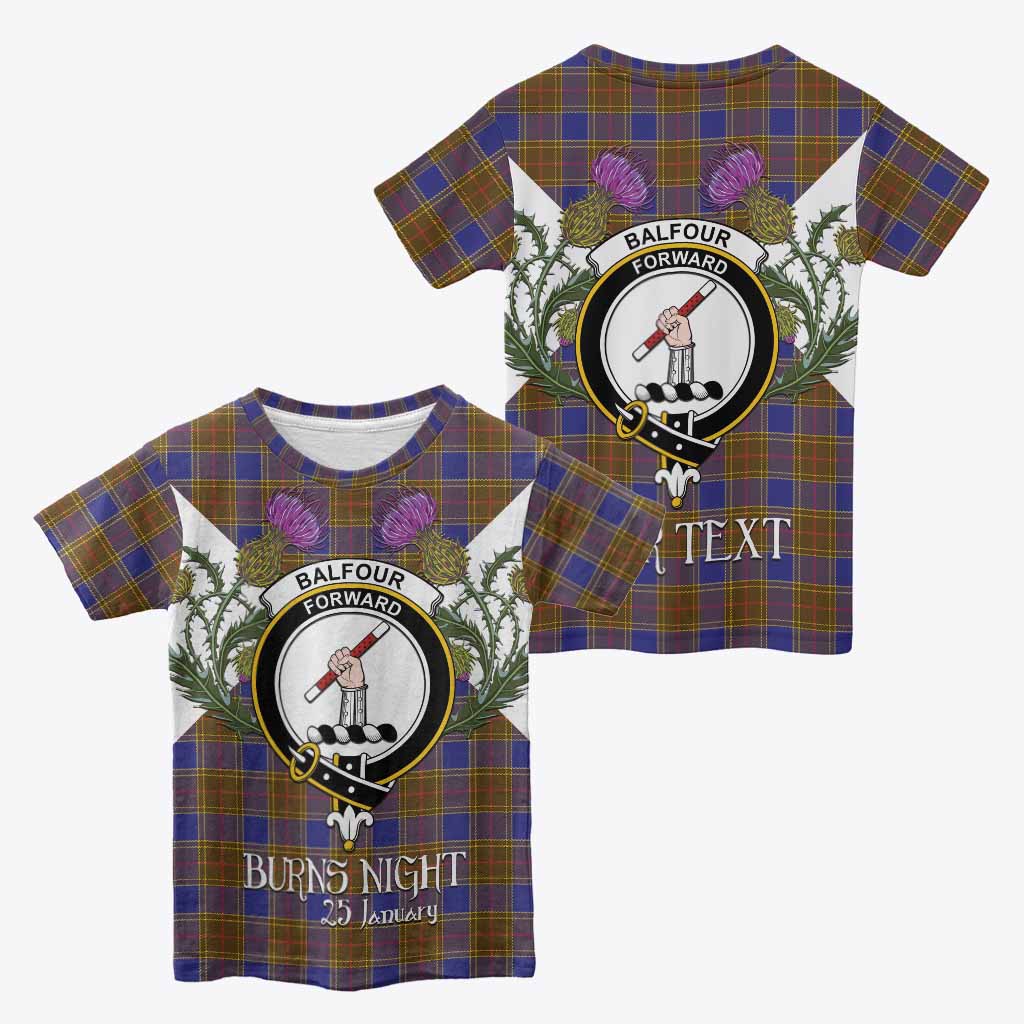 Balfour Tartan Family Crest Kid T-shirt Scottish Burns Night Thistle Floral
