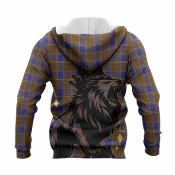 Balfour Tartan Family Crest Knitted Hoodie Crowned Lion Roaring