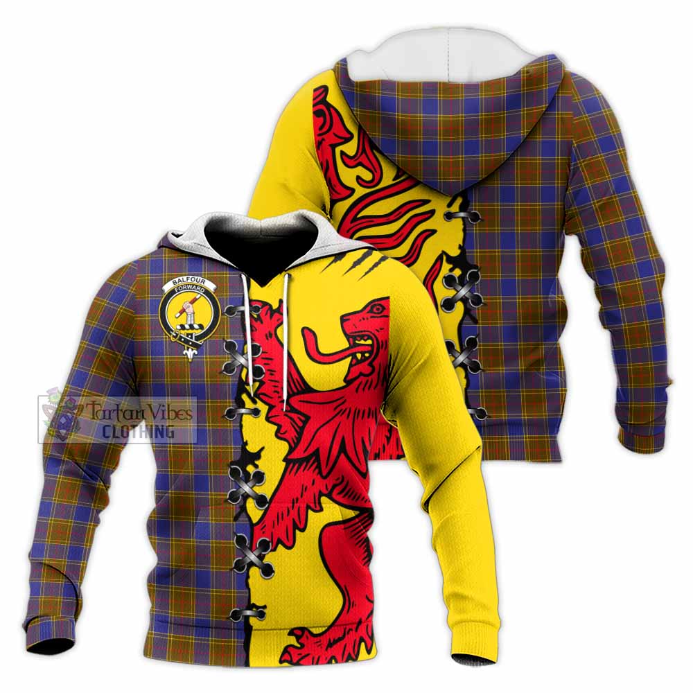Balfour Tartan Family Crest Knitted Hoodie Lion Rampant Honor - Tartan Vibes Clothing