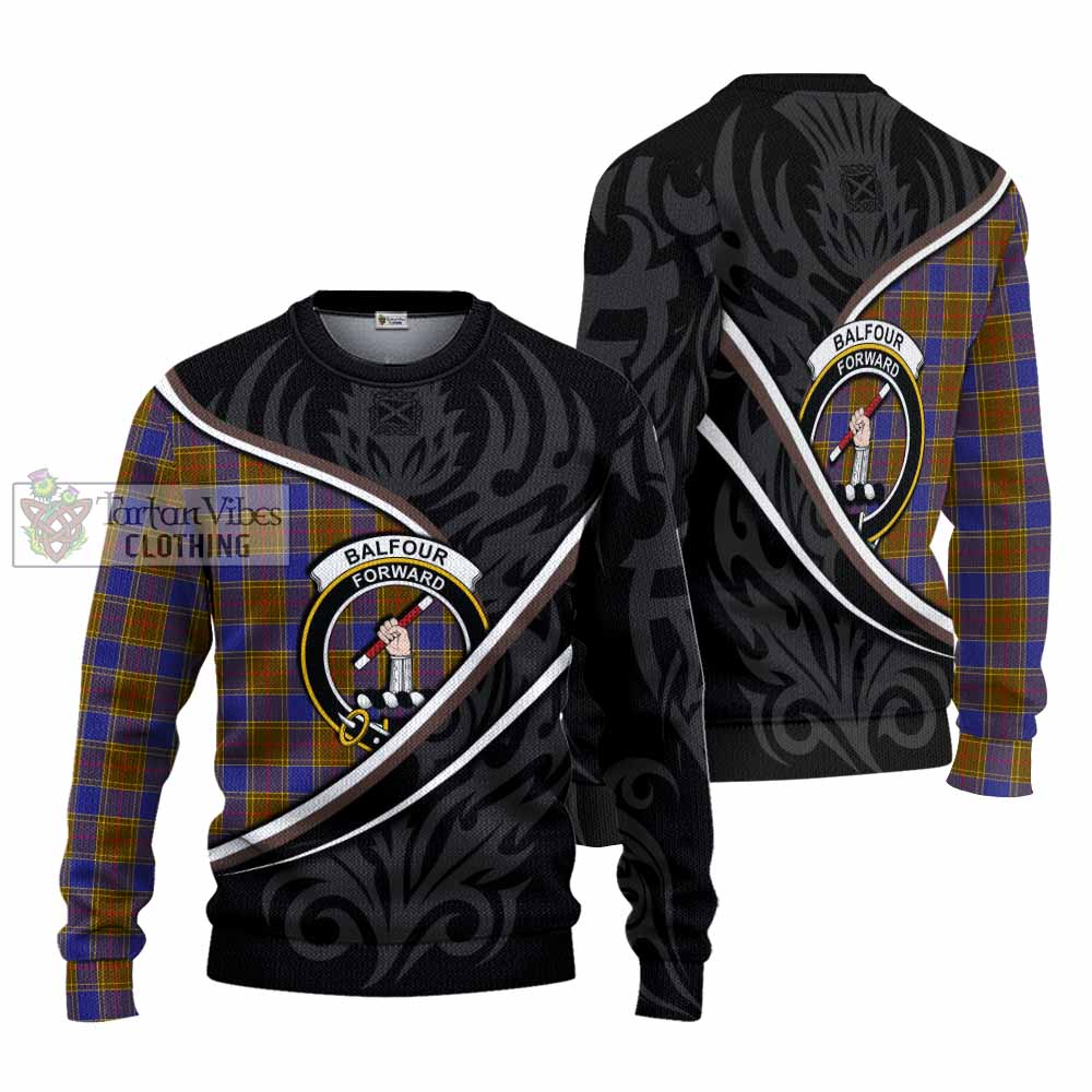 Balfour Tartan Family Crest Knitted Sweater Celtic Scottish Thistle Floral - Tartan Vibes Clothing