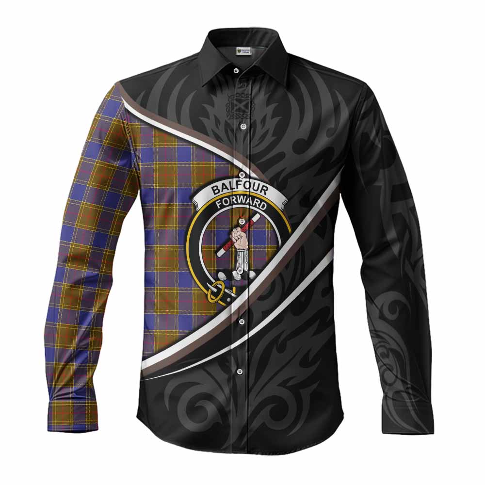 Balfour Tartan Family Crest Long Sleeve Button Shirts Celtic Scottish Thistle Floral - Tartan Vibes Clothing
