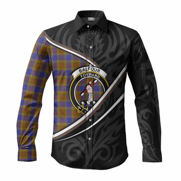 Balfour Tartan Family Crest Long Sleeve Button Shirts Celtic Scottish Thistle Floral