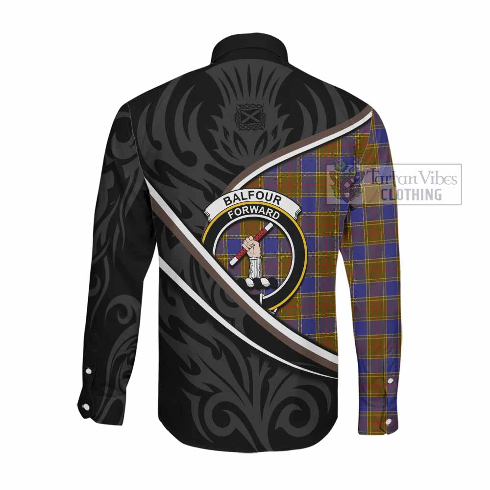 Balfour Tartan Family Crest Long Sleeve Button Shirts Celtic Scottish Thistle Floral - Tartan Vibes Clothing