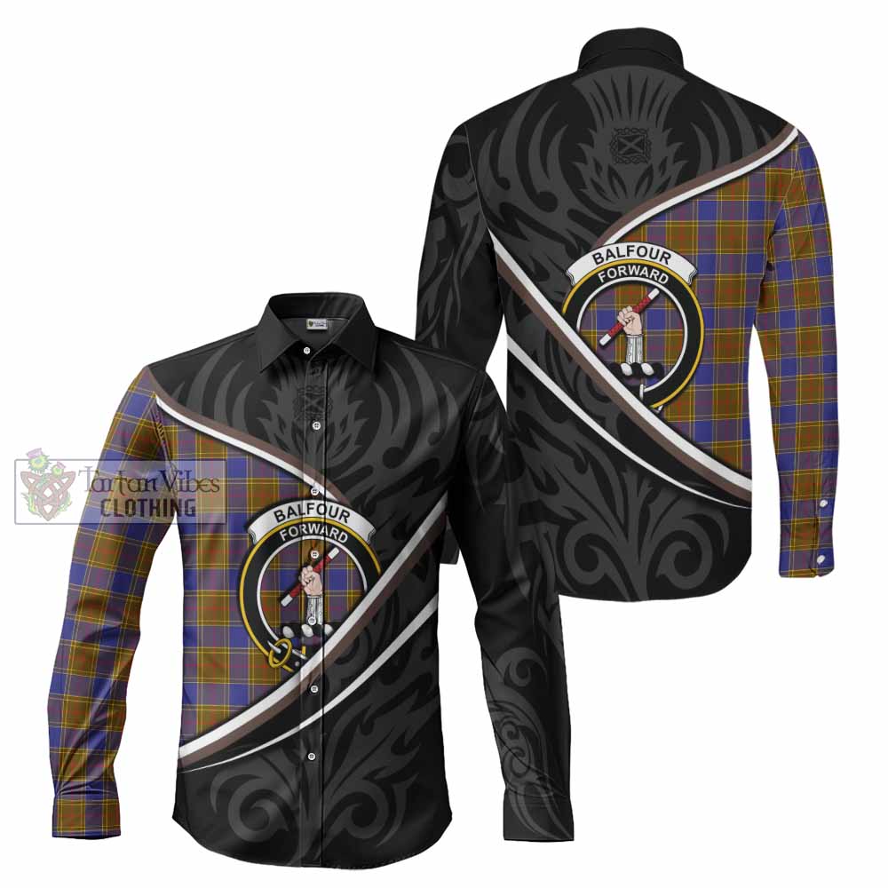 Balfour Tartan Family Crest Long Sleeve Button Shirts Celtic Scottish Thistle Floral - Tartan Vibes Clothing