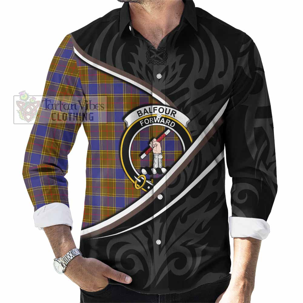 Balfour Tartan Family Crest Long Sleeve Button Shirts Celtic Scottish Thistle Floral - Tartan Vibes Clothing