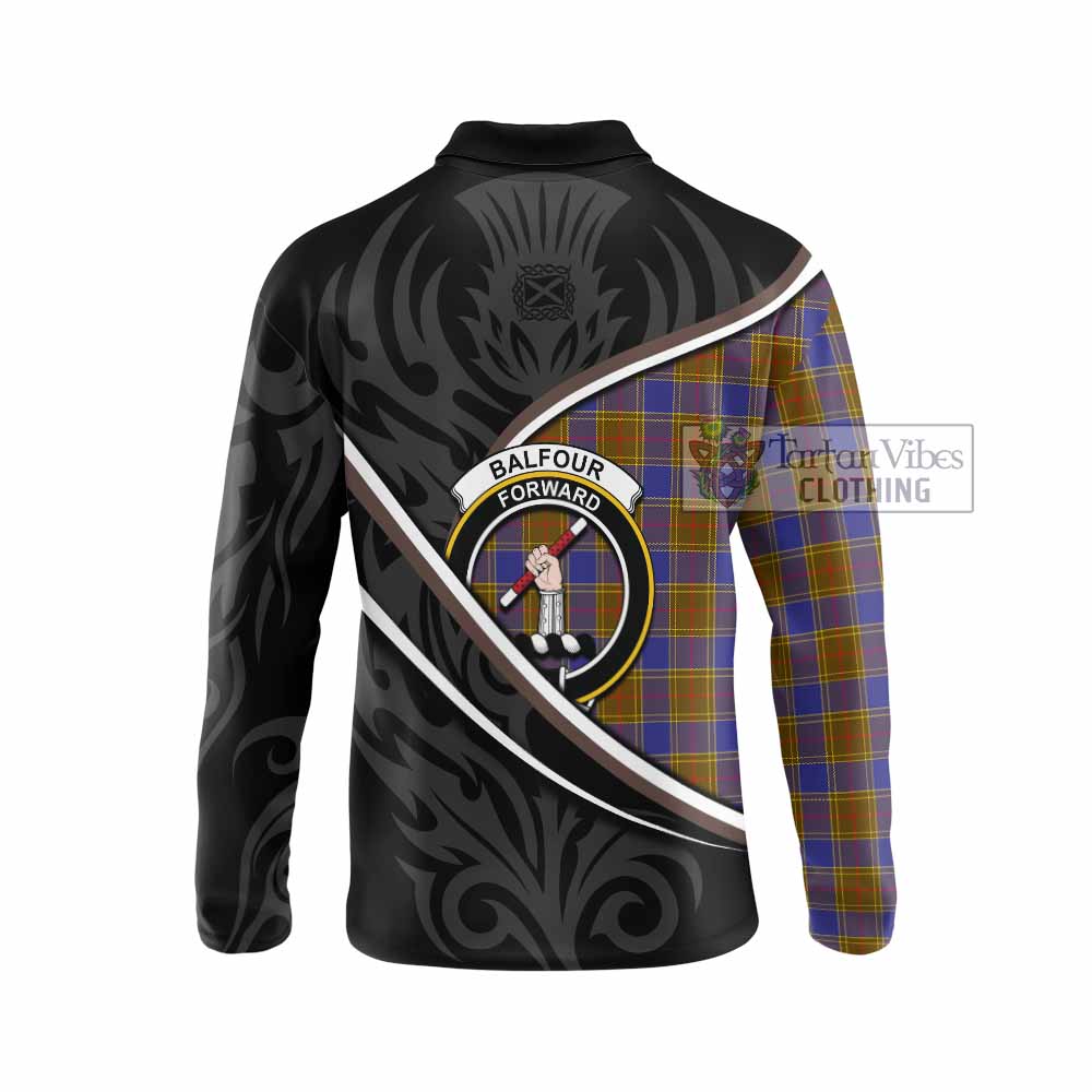 Balfour Tartan Family Crest Long Sleeve Polo Shirt Celtic Scottish Thistle Floral - Tartan Vibes Clothing