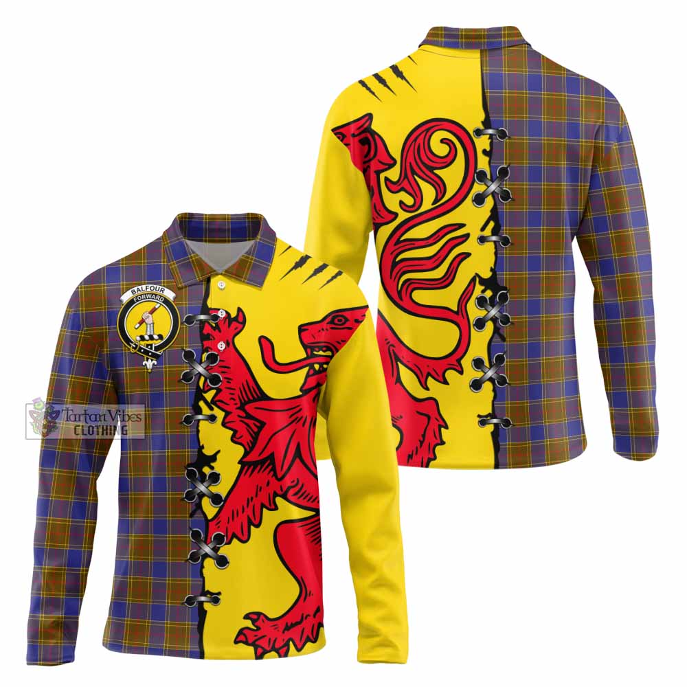 Balfour Tartan Family Crest Long Sleeve Polo Shirt Lion Rampant Honor - Tartan Vibes Clothing