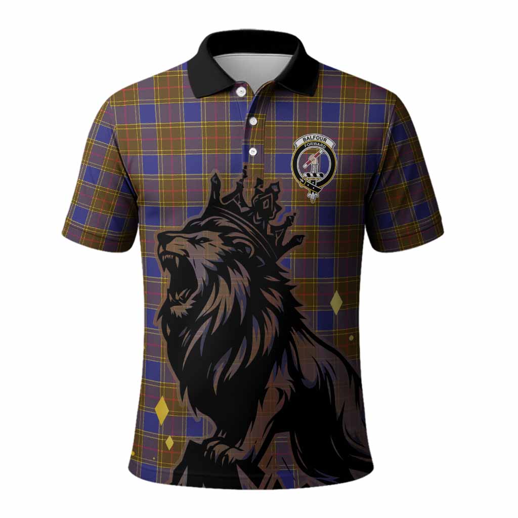Balfour Tartan Family Crest Polo Shirt Crowned Lion Roaring